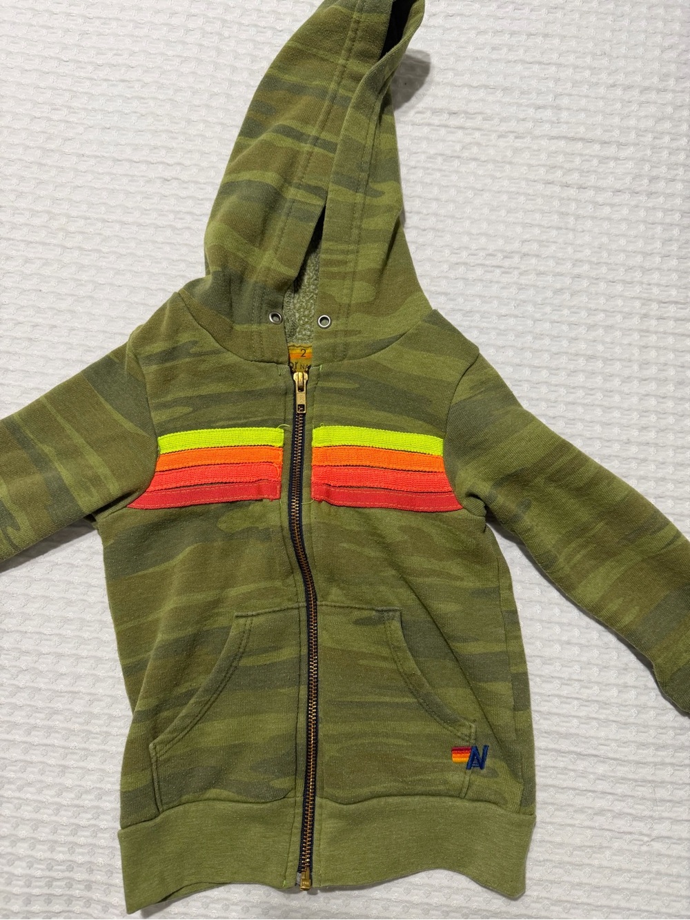 Aviator Nation Kids Camo Zip Hoodie with Neon Stripe Accents